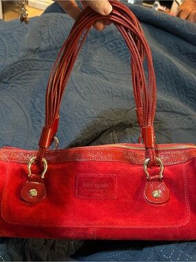 kate spade Red Suede and Patent Trim Shoulder Bag